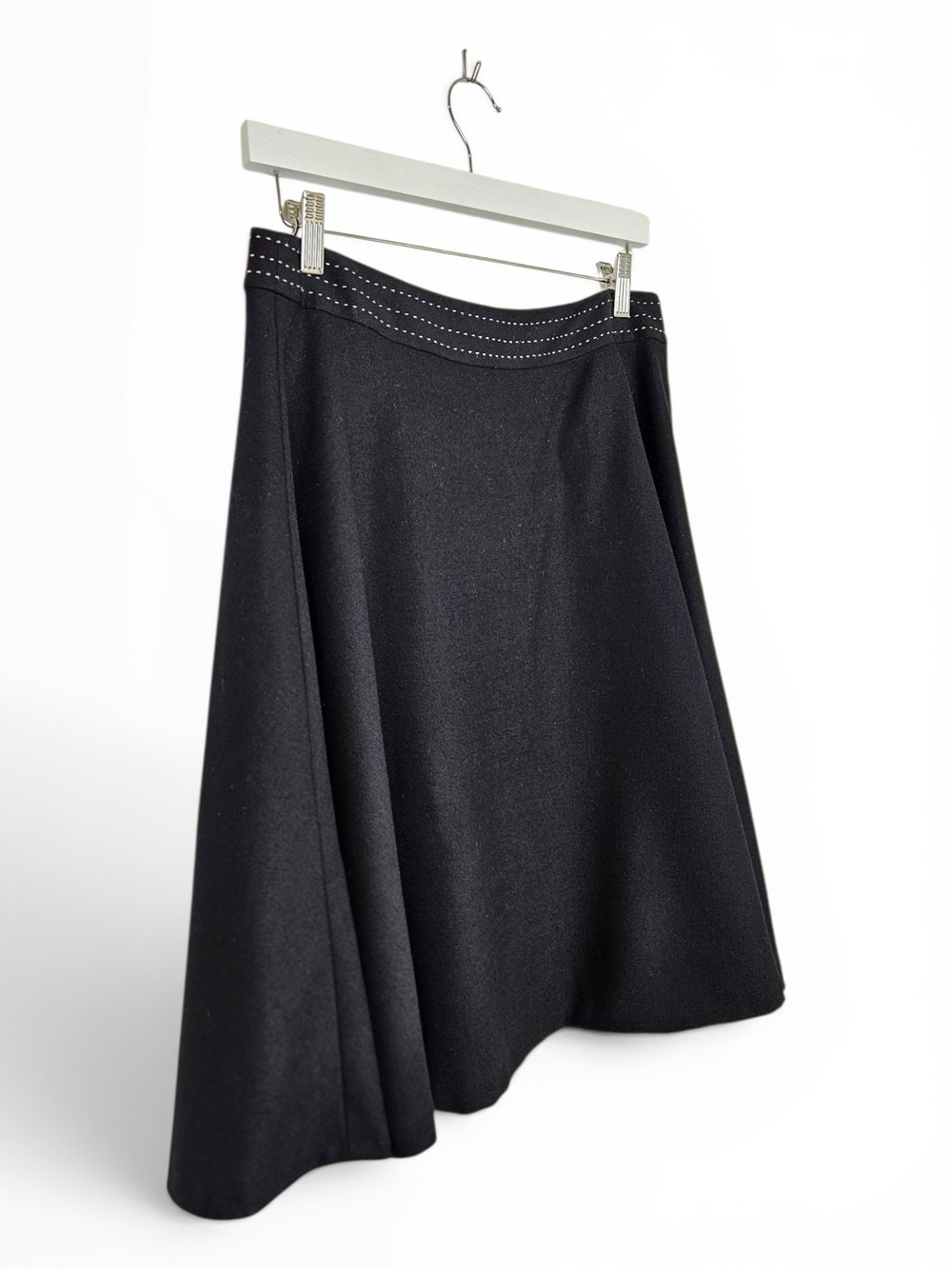 Boden Skirt Sz 6 A-Line Wool Blend Contrast Stitch Midi Lined Black Office Chic